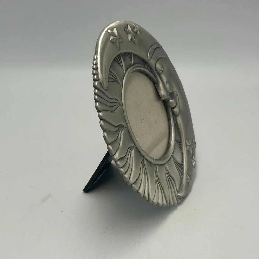 90s Celestial Moon Stars Sun 1994 Vintage Pewter Silver Metallic Photo Frame Pic